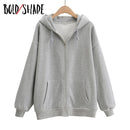 Bold Shade Indie 90s Streetwear Fashion Hoodies Women Grunge Unicolor  Sweatshirts Long Sleeve Pockets Zipper Y2K Hoody Outwear