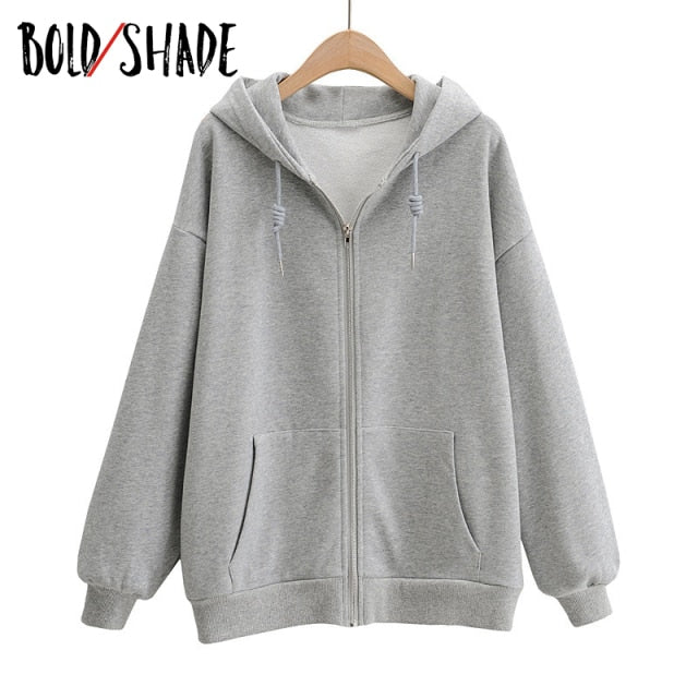 Bold Shade Indie 90s Streetwear Fashion Hoodies Women Grunge Unicolor  Sweatshirts Long Sleeve Pockets Zipper Y2K Hoody Outwear
