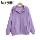 Bold Shade Indie 90s Streetwear Fashion Hoodies Women Grunge Unicolor  Sweatshirts Long Sleeve Pockets Zipper Y2K Hoody Outwear