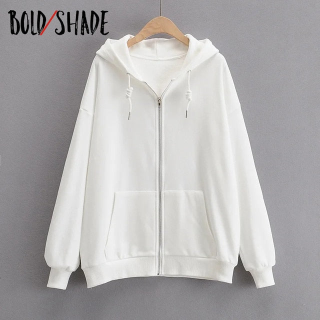Bold Shade Indie 90s Streetwear Fashion Hoodies Women Grunge Unicolor  Sweatshirts Long Sleeve Pockets Zipper Y2K Hoody Outwear