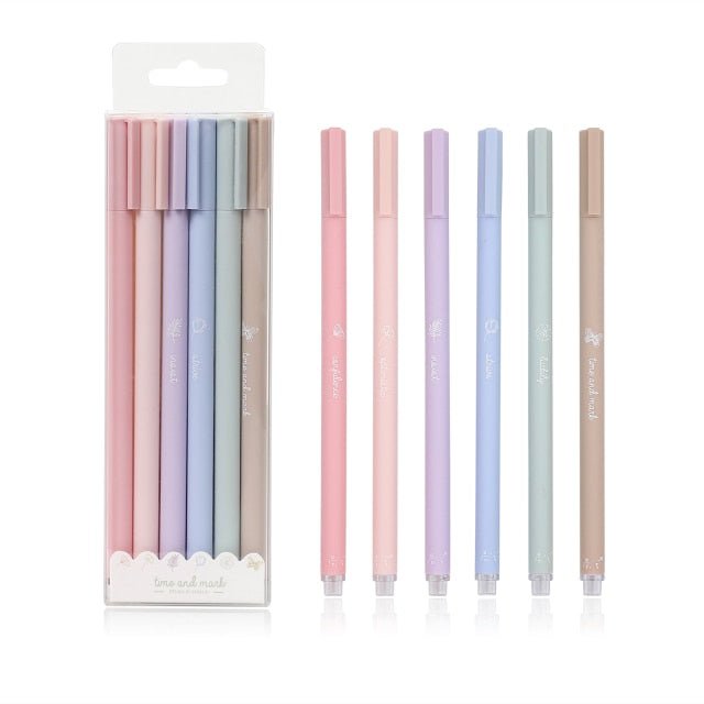 JIANWU 6pcs/set Creative cute morandi Simple small fresh gel pen kawaii Quick drying Cap neutral pen journal supplies