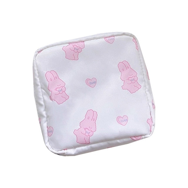 Women Portable Sanitary Napkin Storage Bag Cotton Travel Makeup Storage Bag Literary Zipper Coin Purse Sundries Storage