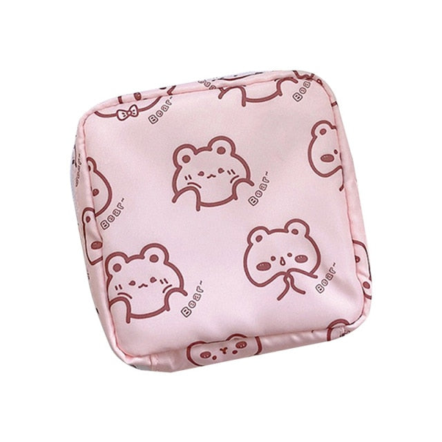 Women Portable Sanitary Napkin Storage Bag Cotton Travel Makeup Storage Bag Literary Zipper Coin Purse Sundries Storage