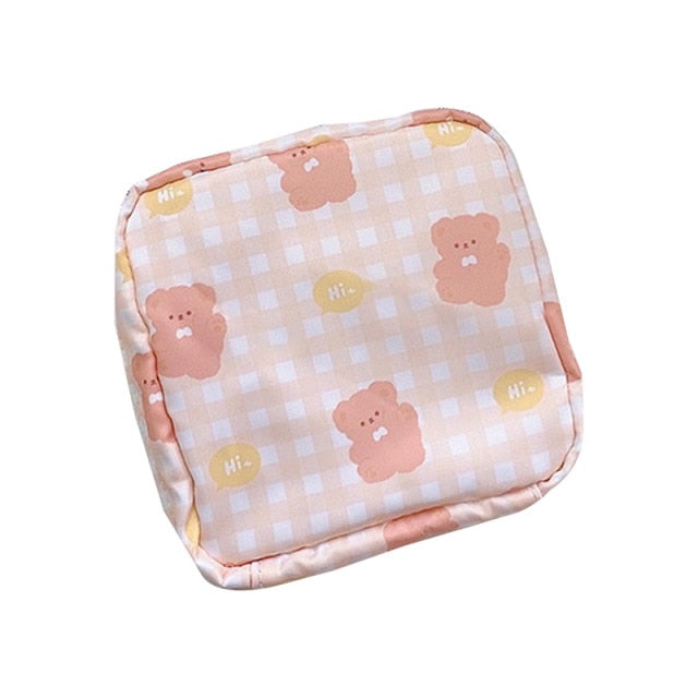 Women Portable Sanitary Napkin Storage Bag Cotton Travel Makeup Storage Bag Literary Zipper Coin Purse Sundries Storage