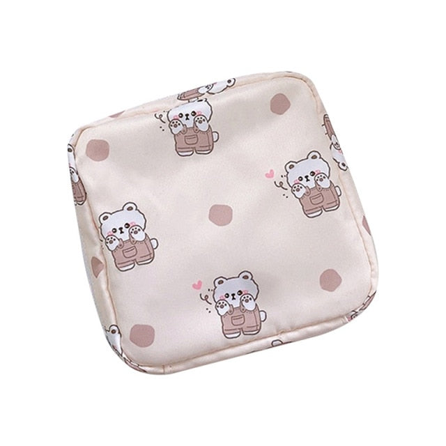 Women Portable Sanitary Napkin Storage Bag Cotton Travel Makeup Storage Bag Literary Zipper Coin Purse Sundries Storage