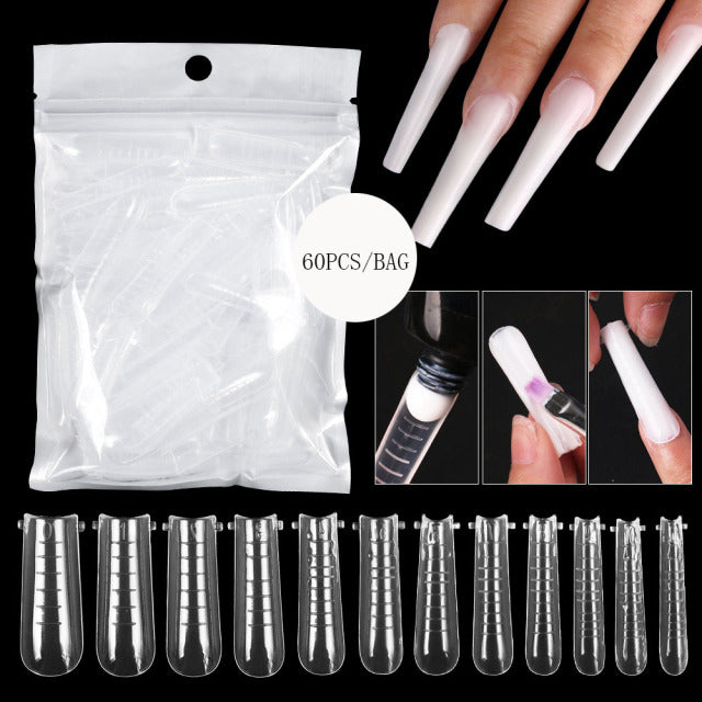 60pcs Nail Dual Form False Tips Extension for Poly Nail Gel System UV Acrylic DIYUpper Forms For Nails Mold Nail Decoration