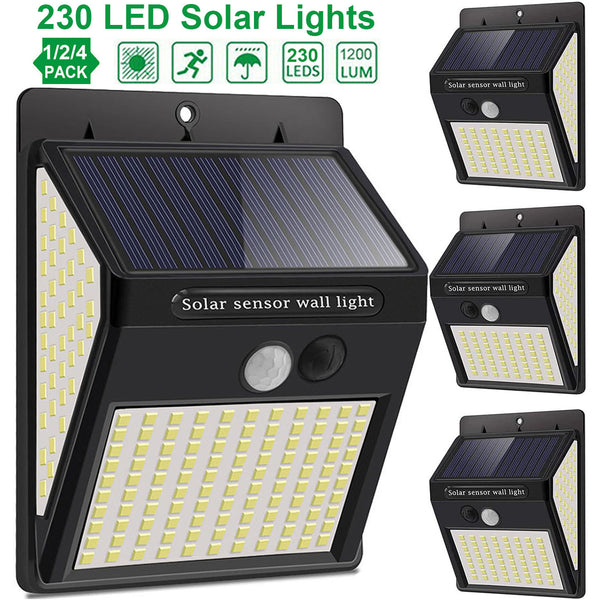 3Mode Waterproof 230 LED Solar Motion Sensor Lights Outdoor Sunlight Solar Powered Street Wall Lamp for Garden Decoration 1-4pcs
