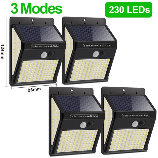 3Mode Waterproof 230 LED Solar Motion Sensor Lights Outdoor Sunlight Solar Powered Street Wall Lamp for Garden Decoration 1-4pcs