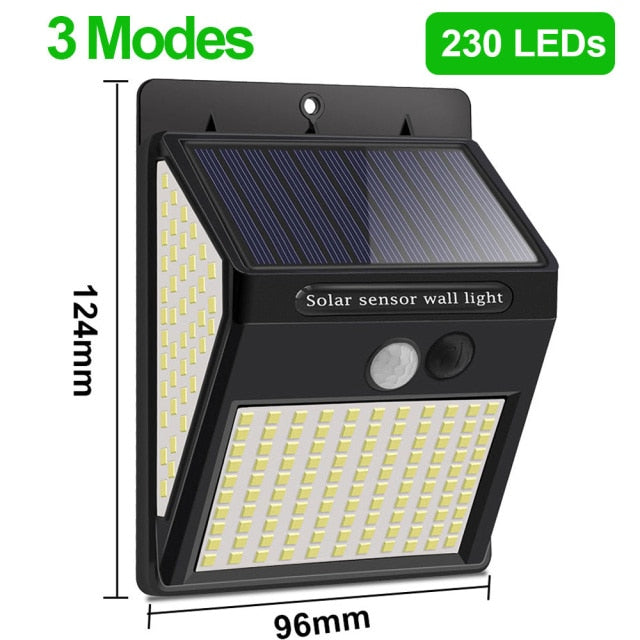 3Mode Waterproof 230 LED Solar Motion Sensor Lights Outdoor Sunlight Solar Powered Street Wall Lamp for Garden Decoration 1-4pcs