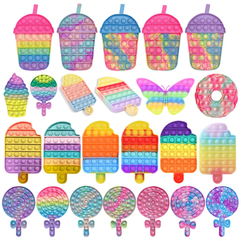 Rainbow Bubble Sensory Fidget Toy for Autisim Educational Autism Anti-stress Game Stress Relief Squishy Toys for Kids Adults