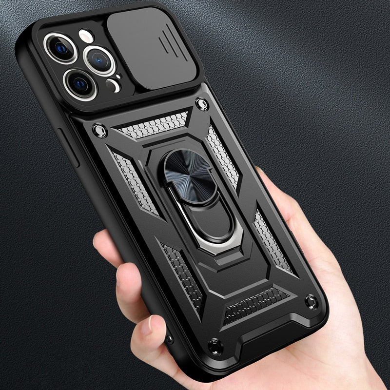 Slide Camera Lens Protect Phone Case for iPhone 13 11 12 Pro Max Mini XS Max XR X 7 8 Plus SE Military Grade Bumpers Armor Cover