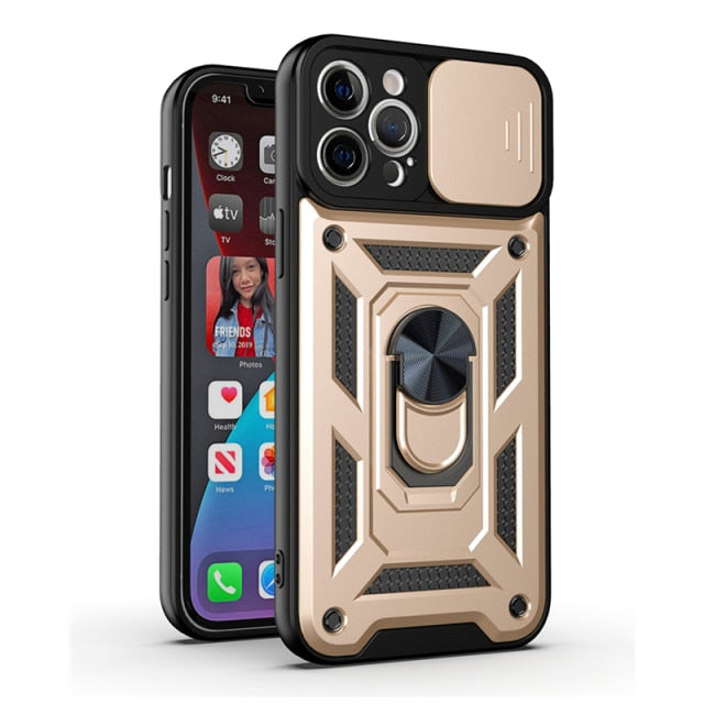 Slide Camera Lens Protect Phone Case for iPhone 13 11 12 Pro Max Mini XS Max XR X 7 8 Plus SE Military Grade Bumpers Armor Cover