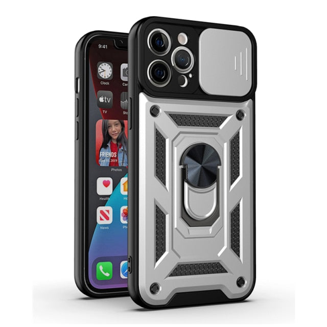 Slide Camera Lens Protect Phone Case for iPhone 13 11 12 Pro Max Mini XS Max XR X 7 8 Plus SE Military Grade Bumpers Armor Cover