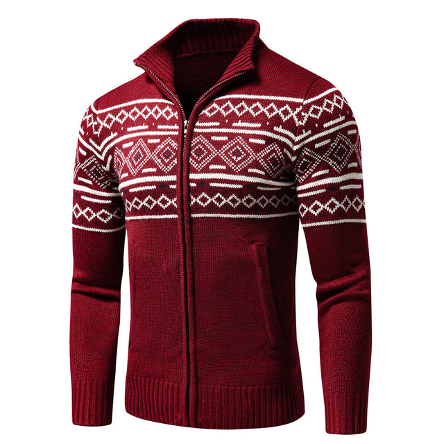 Men 2021 Autumn New Casual Jacquard Half Zip Polo Sweater Cardigan Jacket Men Winter Long Sleeve Mock Neck Sweater Pullover Men