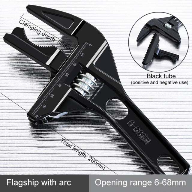Multi-function Adjustable Wrench Aluminium Alloy large Open Wrench Universal Spanner Repair Tool for Water Pipe Screw Bathroom