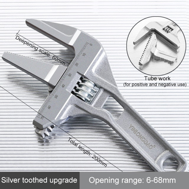 Multi-function Adjustable Wrench Aluminium Alloy large Open Wrench Universal Spanner Repair Tool for Water Pipe Screw Bathroom
