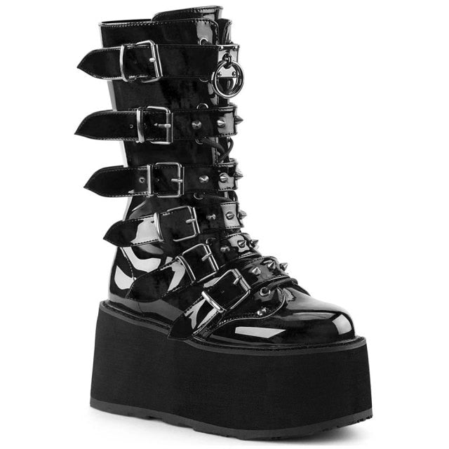 2021 Big Size 43 Gothic Style Black Wedges High Heels Platform Trendy Cool Autumn Winter Motorcycles Boots Shoes Women Footwear