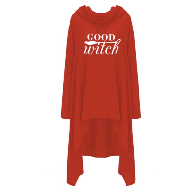 Women hoodies Long Irregular bad witch Tops Kawaii Femmes Sweatshirts Pattern Funny Cotton Cropped Oversize Hoodies dress