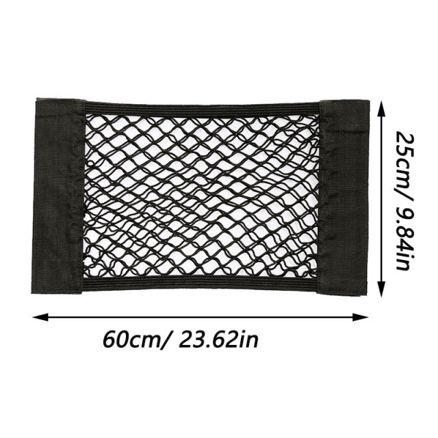 Car Back Rear Trunk Storage Net Seat Elastic String Net Magic Sticker Mesh Storage Bag Pocket Cage Auto Organizer Seat Back Bag