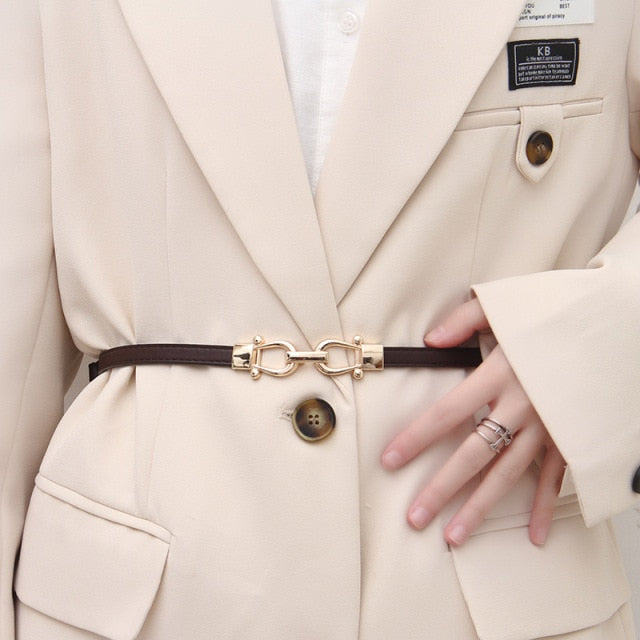 Adjustable PU Leather Ladies Dress Belts Skinny Thin Women Waist Belts Strap Gold Color Buckle Female Belts pasek damski