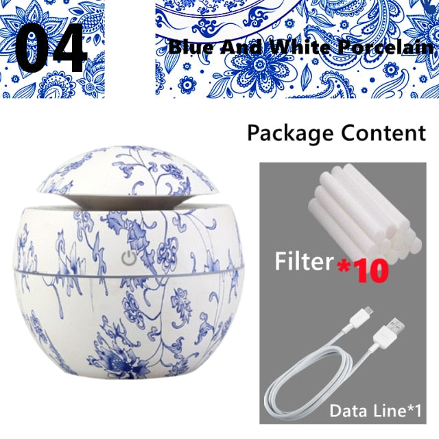 Mini Air Humidifier Ultrasonic USB Aroma Diffuser Wood Grain LED Night Light Electric Essential Oil Diffuser Aromatherapy Home