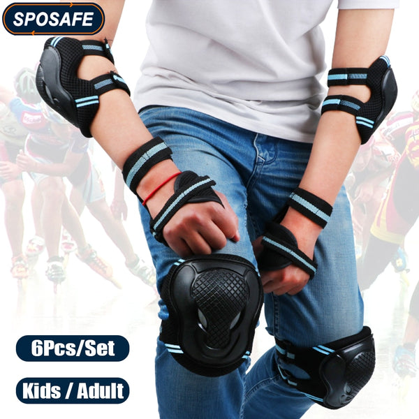 6Pcs/Set Teens & Adult Knee Pads Elbow Pads Wrist Guards Protective Gear Set for Roller Skating, Skateboarding, Cycling Sports