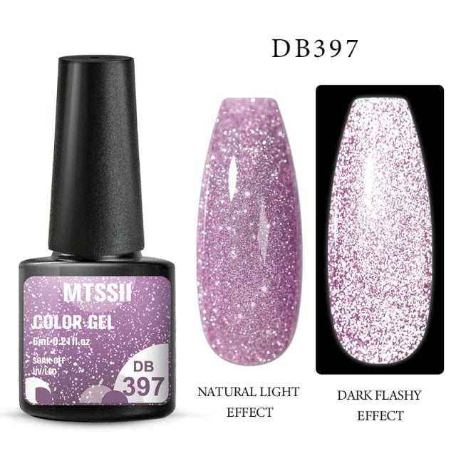 Mtssii 6ml Reflective Glitter Gel Nail Polish 8Colors Sparkling Auroras Laser Nail Gel Semi Permanent Soak Off UV Gel Varnish