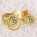 Handmade Bling Gold Baby Pacifier Chain Clip 26 Alphabet Shimmer Crystal Newborn Pacifier Silicone Nipple Orthodontic Soother