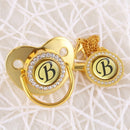 Handmade Bling Gold Baby Pacifier Chain Clip 26 Alphabet Shimmer Crystal Newborn Pacifier Silicone Nipple Orthodontic Soother