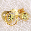 Handmade Bling Gold Baby Pacifier Chain Clip 26 Alphabet Shimmer Crystal Newborn Pacifier Silicone Nipple Orthodontic Soother