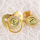 Handmade Bling Gold Baby Pacifier Chain Clip 26 Alphabet Shimmer Crystal Newborn Pacifier Silicone Nipple Orthodontic Soother