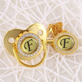 Handmade Bling Gold Baby Pacifier Chain Clip 26 Alphabet Shimmer Crystal Newborn Pacifier Silicone Nipple Orthodontic Soother