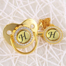Handmade Bling Gold Baby Pacifier Chain Clip 26 Alphabet Shimmer Crystal Newborn Pacifier Silicone Nipple Orthodontic Soother
