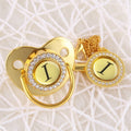 Handmade Bling Gold Baby Pacifier Chain Clip 26 Alphabet Shimmer Crystal Newborn Pacifier Silicone Nipple Orthodontic Soother