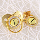 Handmade Bling Gold Baby Pacifier Chain Clip 26 Alphabet Shimmer Crystal Newborn Pacifier Silicone Nipple Orthodontic Soother