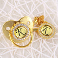 Handmade Bling Gold Baby Pacifier Chain Clip 26 Alphabet Shimmer Crystal Newborn Pacifier Silicone Nipple Orthodontic Soother