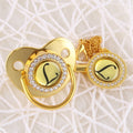 Handmade Bling Gold Baby Pacifier Chain Clip 26 Alphabet Shimmer Crystal Newborn Pacifier Silicone Nipple Orthodontic Soother