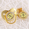 Handmade Bling Gold Baby Pacifier Chain Clip 26 Alphabet Shimmer Crystal Newborn Pacifier Silicone Nipple Orthodontic Soother