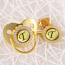 Handmade Bling Gold Baby Pacifier Chain Clip 26 Alphabet Shimmer Crystal Newborn Pacifier Silicone Nipple Orthodontic Soother