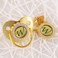 Handmade Bling Gold Baby Pacifier Chain Clip 26 Alphabet Shimmer Crystal Newborn Pacifier Silicone Nipple Orthodontic Soother