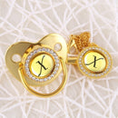 Handmade Bling Gold Baby Pacifier Chain Clip 26 Alphabet Shimmer Crystal Newborn Pacifier Silicone Nipple Orthodontic Soother