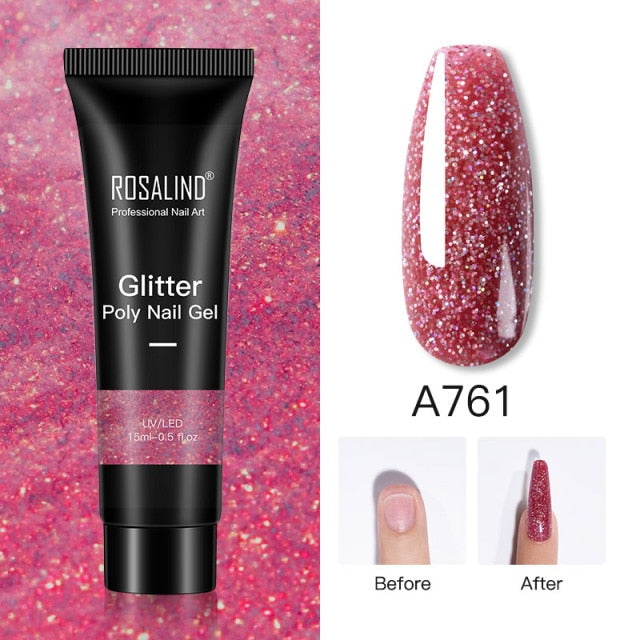 ROSALIND Glitter Poly Nail Gel Extension 15ml Gel Polish All For Manicure Poly Builder Nail Gel Semi Permanent Soak Off Nail Art