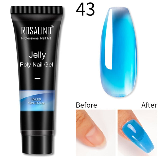 ROSALIND Glitter Poly Nail Gel Extension 15ml Gel Polish All For Manicure Poly Builder Nail Gel Semi Permanent Soak Off Nail Art