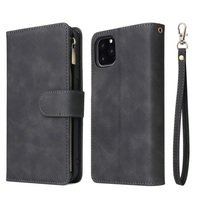 Multi Card Slots Case for iPhone 13 12 11 Pro Max Wallet Case Zipper Flip Leather Cover For iPhone 6 6S 7 8 Plus X XS Max XR