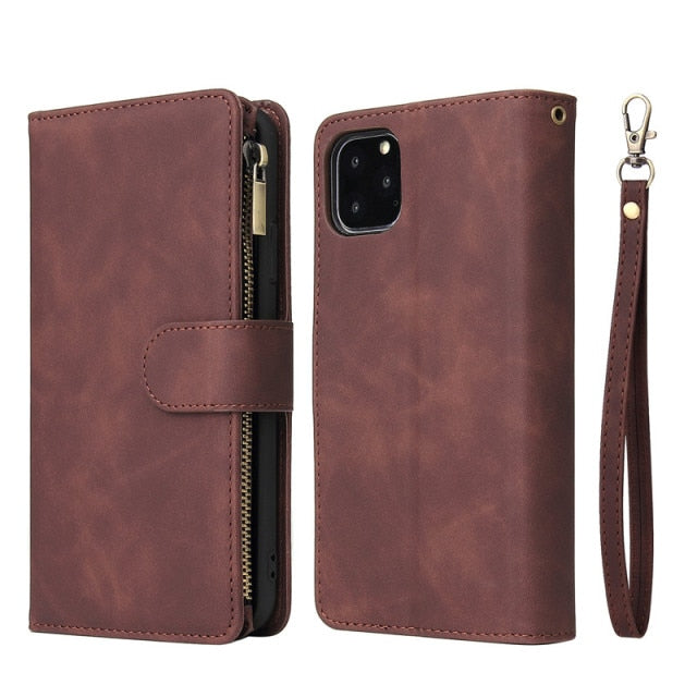 Multi Card Slots Case for iPhone 13 12 11 Pro Max Wallet Case Zipper Flip Leather Cover For iPhone 6 6S 7 8 Plus X XS Max XR