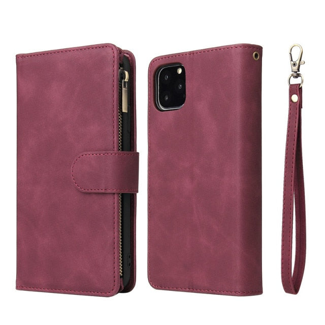 Multi Card Slots Case for iPhone 13 12 11 Pro Max Wallet Case Zipper Flip Leather Cover For iPhone 6 6S 7 8 Plus X XS Max XR