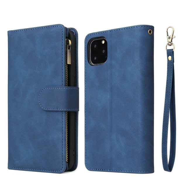 Multi Card Slots Case for iPhone 13 12 11 Pro Max Wallet Case Zipper Flip Leather Cover For iPhone 6 6S 7 8 Plus X XS Max XR