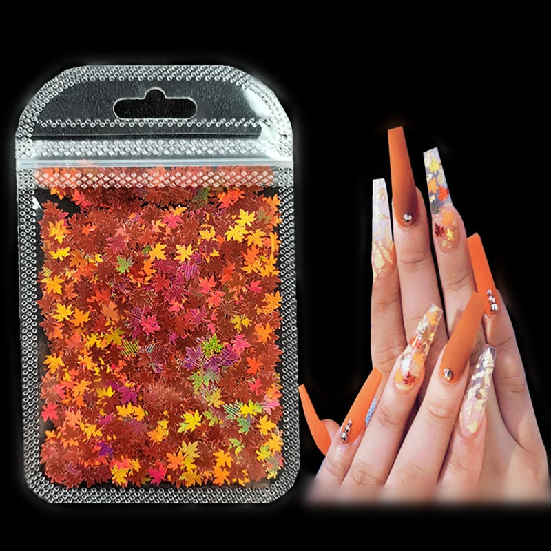 3 g/set Shiny Leaf Shape Glitter Micro Flakes Acrylic Holographic Gold Sequins DIY 3D Nail Art Decorations Polish Manicure