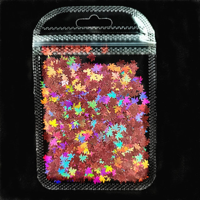 3 g/set Shiny Leaf Shape Glitter Micro Flakes Acrylic Holographic Gold Sequins DIY 3D Nail Art Decorations Polish Manicure