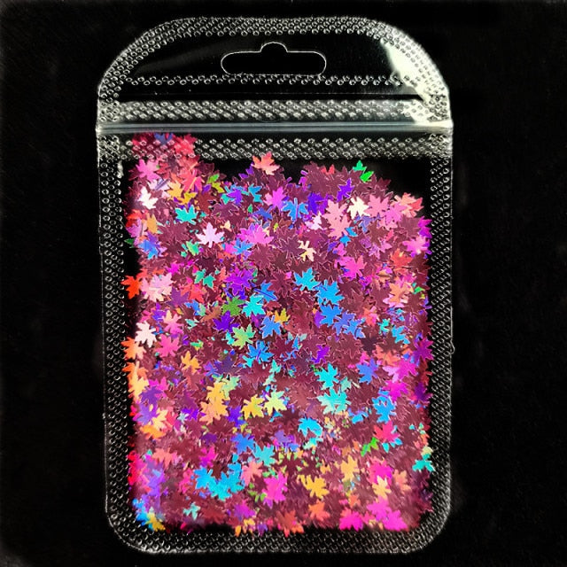 3 g/set Shiny Leaf Shape Glitter Micro Flakes Acrylic Holographic Gold Sequins DIY 3D Nail Art Decorations Polish Manicure